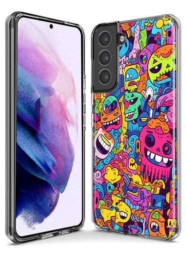 Samsung Galaxy S22 Ultra Psychedelic Trippy Happy Characters Pop Art Hybrid Protective Phone Case Cover