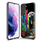 Samsung Galaxy S9 Urban City Full Moon Graffiti Painting Art Hybrid Protective Phone Case Cover