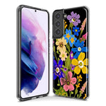 Samsung Galaxy S21 FE Blue Yellow Vintage Spring Wild Flowers Floral Hybrid Protective Phone Case Cover