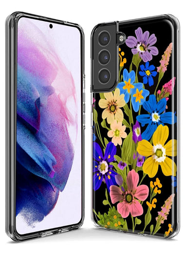 Samsung Galaxy Note 9 Blue Yellow Vintage Spring Wild Flowers Floral Hybrid Protective Phone Case Cover
