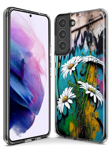 Samsung Galaxy Note 9 White Daisies Graffiti Wall Art Painting Hybrid Protective Phone Case Cover