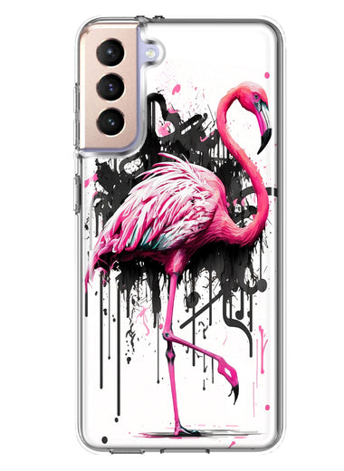 Samsung Galaxy S21 Pink Flamingo Painting Graffiti Hybrid Protective Phone Case Cover