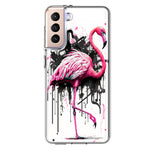 Samsung Galaxy S21 Pink Flamingo Painting Graffiti Hybrid Protective Phone Case Cover