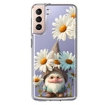 Samsung Galaxy S21 Cute Gnome White Daisy Flowers Floral Hybrid Protective Phone Case Cover