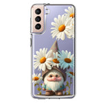 Samsung Galaxy S21 Plus Cute Gnome White Daisy Flowers Floral Hybrid Protective Phone Case Cover