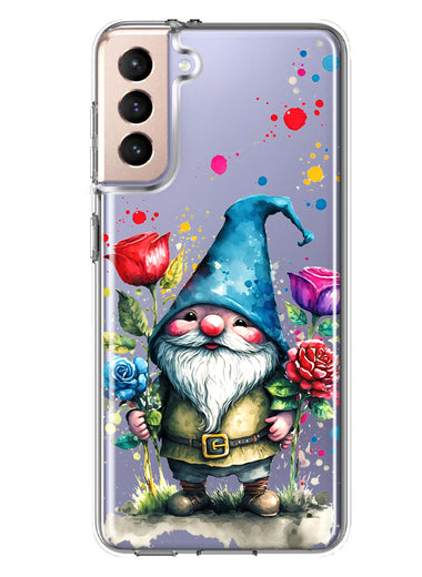 Samsung Galaxy S21 Gnome Red Purple Blue Roses Garden Hybrid Protective Phone Case Cover