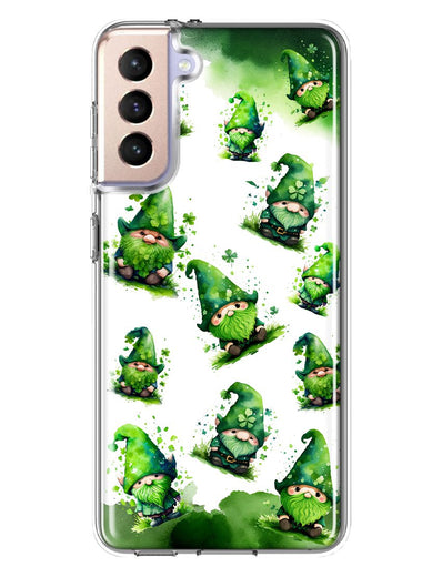 Samsung Galaxy S21 FE Gnomes Shamrock Lucky Green Clover St. Patrick Hybrid Protective Phone Case Cover