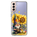 Samsung Galaxy S21 Cute Gnome Sunflowers Clear Hybrid Protective Phone Case Cover