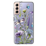 Samsung Galaxy S21 FE Lavender Dragonfly Butterflies Spring Flowers Hybrid Protective Phone Case Cover