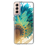 Samsung Galaxy S21 Mandala Geometry Abstract Peacock Feather Pattern Hybrid Protective Phone Case Cover