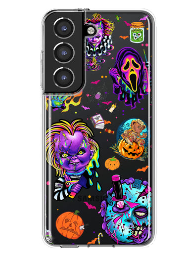 Samsung Galaxy S21 Cute Halloween Spooky Horror Scary Neon Characters Hybrid Protective Phone Case Cover