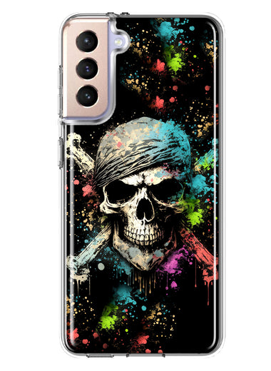 Samsung Galaxy S21 FE Fantasy Paint Splash Pirate Skull Hybrid Protective Phone Case Cover