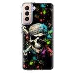 Samsung Galaxy S21 FE Fantasy Paint Splash Pirate Skull Hybrid Protective Phone Case Cover