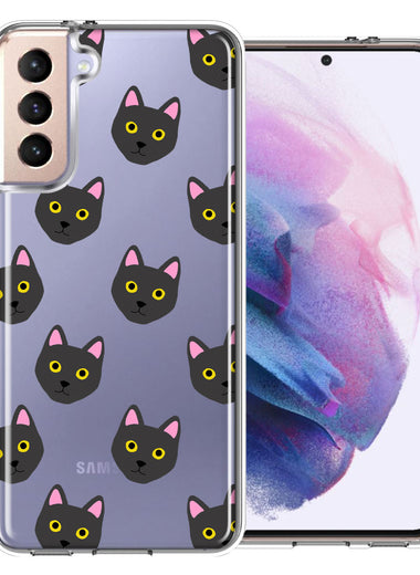 Samsung Galaxy S21 Plus Black Cat Polkadots Design Double Layer Phone Case Cover