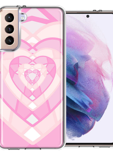 Samsung Galaxy S21 Plus Pink Gem Hearts Design Double Layer Phone Case Cover