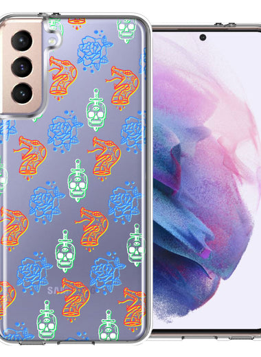 Samsung Galaxy S21 Plus Snakes Skulls Roses Design Double Layer Phone Case Cover