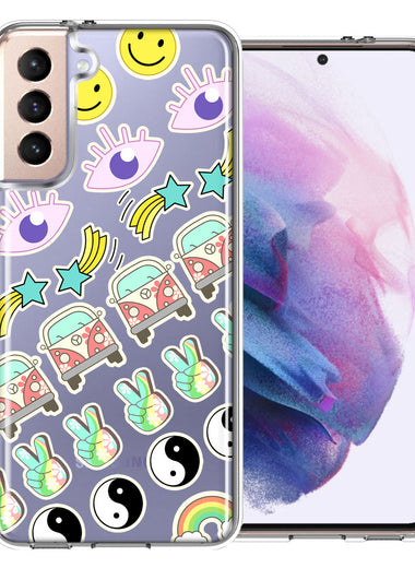 Samsung Galaxy S21 Plus 70's Yin Yang Hippie Happy Peace Stars Design Double Layer Phone Case Cover