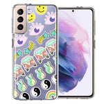 Samsung Galaxy S21 Plus 70's Yin Yang Hippie Happy Peace Stars Design Double Layer Phone Case Cover