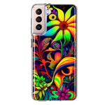 Samsung Galaxy S21 FE Neon Rainbow Psychedelic Trippy Hippie Daisy Flowers Hybrid Protective Phone Case Cover