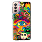 Samsung Galaxy S21 Neon Rainbow Psychedelic Trippy Hippie Multiple Eyes Hybrid Protective Phone Case Cover