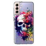 Samsung Galaxy S21 Fantasy Skull Red Purple Roses Hybrid Protective Phone Case Cover