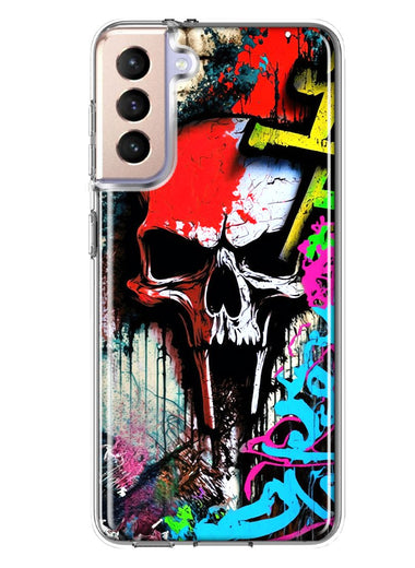 Samsung Galaxy S21 Plus Skull Face Graffiti Painting Art Hybrid Protective Phone Case Cover