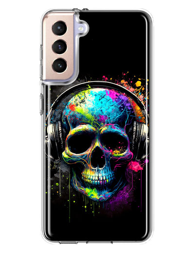 Samsung Galaxy S21 Fantasy Skull Headphone Colorful Pop Art Hybrid Protective Phone Case Cover