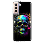 Samsung Galaxy S21 FE Fantasy Skull Headphone Colorful Pop Art Hybrid Protective Phone Case Cover