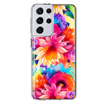 Samsung Galaxy S21 Ultra Watercolor Paint Summer Rainbow Flowers Bouquet Bloom Floral Hybrid Protective Phone Case Cover