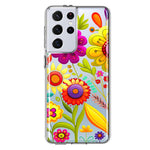 Samsung Galaxy S21 Ultra Colorful Yellow Pink Folk Style Floral Vibrant Spring Flowers Hybrid Protective Phone Case Cover
