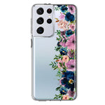 Samsung Galaxy S21 Ultra Navy Blue Summer Watercolor Floral Classic Purple Flowers Hybrid Protective Phone Case Cover