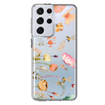 Samsung Galaxy S21 Ultra Peach Meadow Wildflowers Butterflies Bees Watercolor Floral Hybrid Protective Phone Case Cover