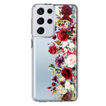 Samsung Galaxy S21 Ultra Red Summer Watercolor Floral Bouquets Ruby Flowers Hybrid Protective Phone Case Cover