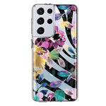 Samsung Galaxy S21 Ultra Zebra Stripes Tropical Flowers Purple Blue Summer Vibes Hybrid Protective Phone Case Cover