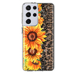 Samsung Galaxy S21 Ultra Yellow Summer Sunflowers Brown Leopard Honeycomb Hybrid Protective Phone Case Cover