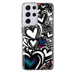 Samsung Galaxy S21 Ultra Black White Hearts Love Graffiti Hybrid Protective Phone Case Cover