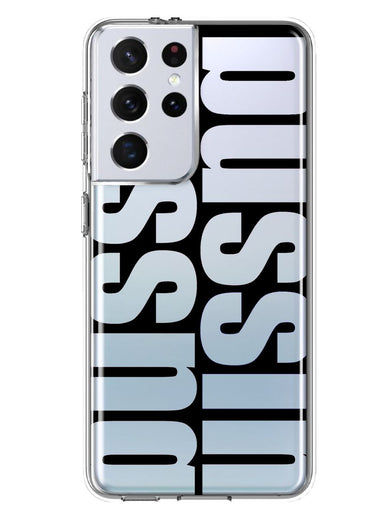 Samsung Galaxy S21 Ultra Black Clear Funny Text Quote Bussin Hybrid Protective Phone Case Cover