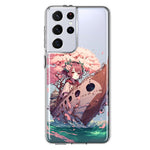 Samsung Galaxy S21 Ultra Kawaii Manga Pink Cherry Blossom Japanese Girl Boat Hybrid Protective Phone Case Cover