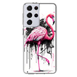 Samsung Galaxy S21 Ultra Pink Flamingo Painting Graffiti Hybrid Protective Phone Case Cover