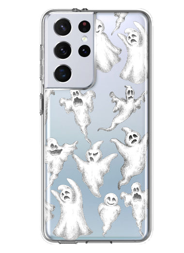 Samsung Galaxy S21 Ultra Cute Halloween Spooky Floating Ghosts Horror Scary Hybrid Protective Phone Case Cover