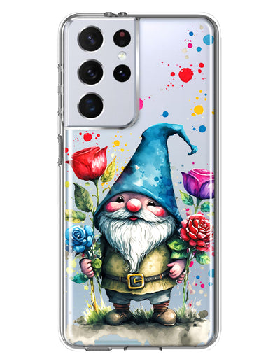 Samsung Galaxy S21 Ultra Gnome Red Purple Blue Roses Garden Hybrid Protective Phone Case Cover