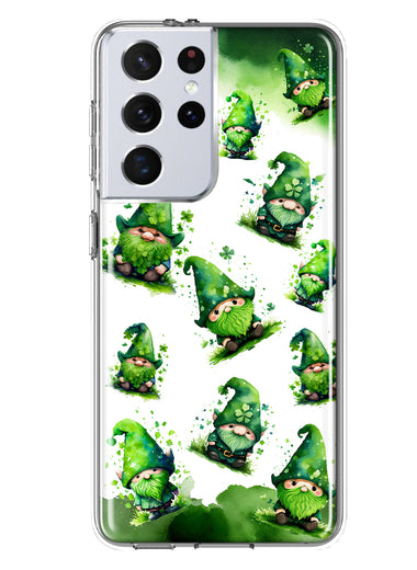 Samsung Galaxy S21 Ultra Gnomes Shamrock Lucky Green Clover St. Patrick Hybrid Protective Phone Case Cover