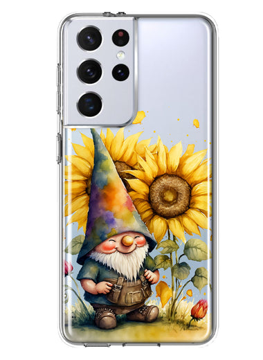 Samsung Galaxy S21 Ultra Cute Gnome Sunflowers Clear Hybrid Protective Phone Case Cover