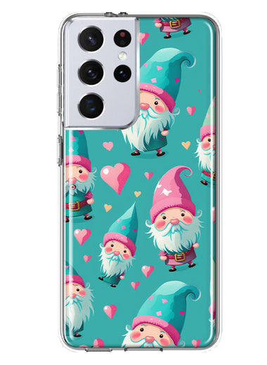 Samsung Galaxy S21 Ultra Turquoise Pink Hearts Gnomes Hybrid Protective Phone Case Cover