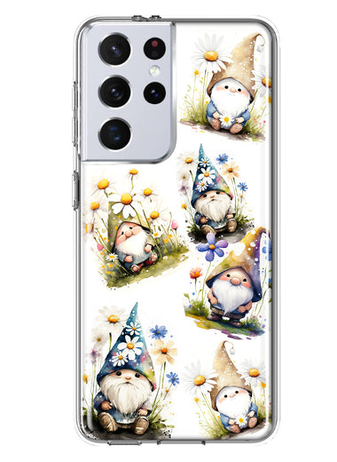 Samsung Galaxy S21 Ultra Cute White Blue Daisies Gnomes Hybrid Protective Phone Case Cover