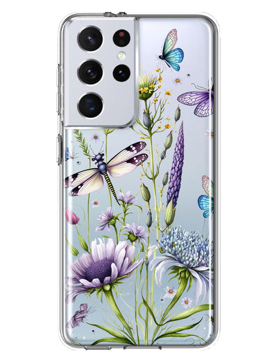 Samsung Galaxy S21 Ultra Lavender Dragonfly Butterflies Spring Flowers Hybrid Protective Phone Case Cover