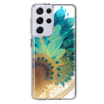 Samsung Galaxy S21 Ultra Mandala Geometry Abstract Peacock Feather Pattern Hybrid Protective Phone Case Cover