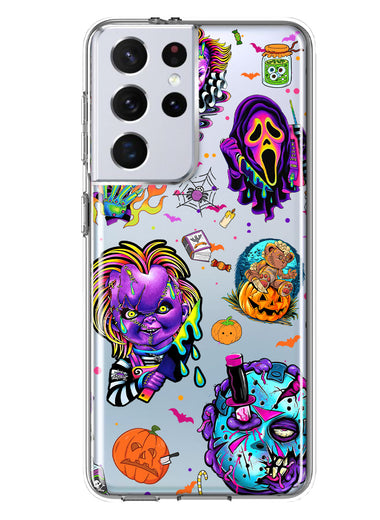 Samsung Galaxy S21 Ultra Cute Halloween Spooky Horror Scary Neon Characters Hybrid Protective Phone Case Cover