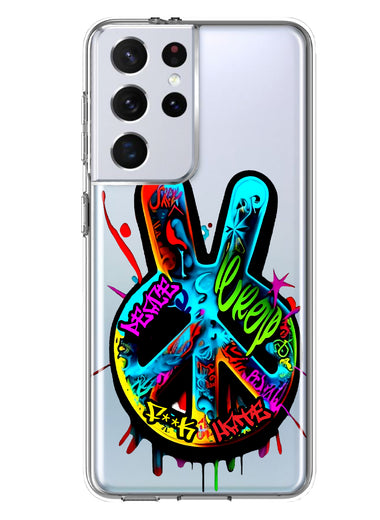 Samsung Galaxy S21 Ultra Peace Graffiti Painting Art Hybrid Protective Phone Case Cover