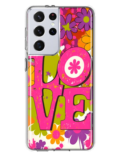 Samsung Galaxy S21 Ultra Pink Daisy Love Graffiti Painting Art Hybrid Protective Phone Case Cover